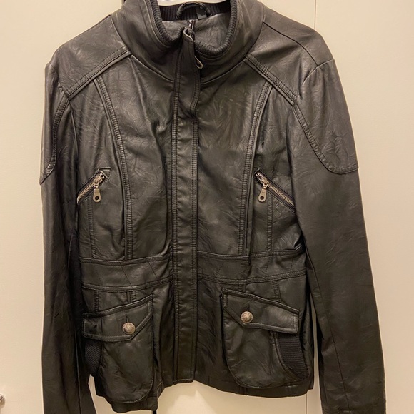 Black Vegan Leather Bomber Jacket - Picture 1 of 4